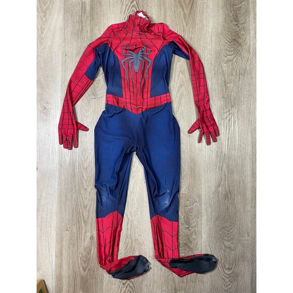 Boys Spider-Man Costume Size Medium‎ Full Bodysuit with Attached Boot Covers - Picture 9 of 12